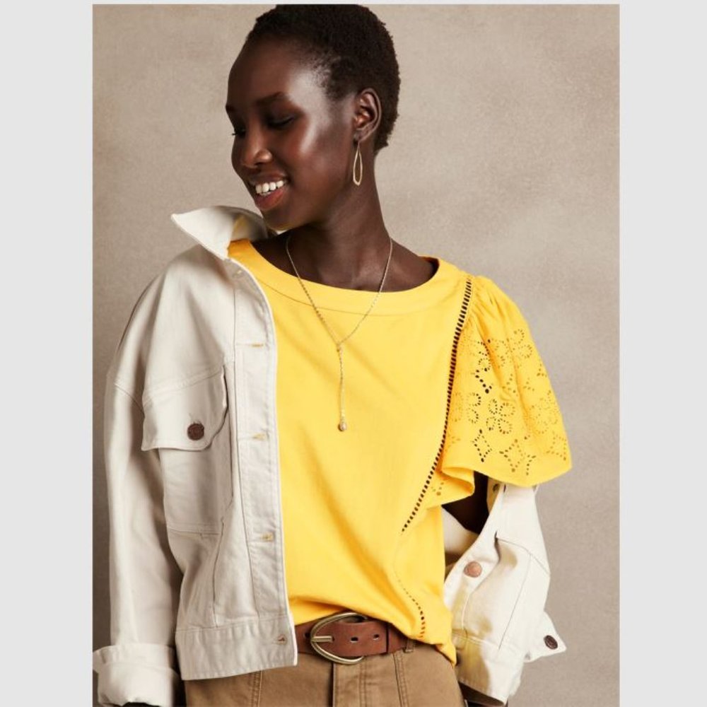 Banana Republic Knit Eyelet Top Yellow Sz  XS NWT